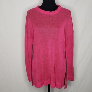 Eileen Fisher Open Knit Crew Neck Pullover Sweater Size L Hot Pink Feminine